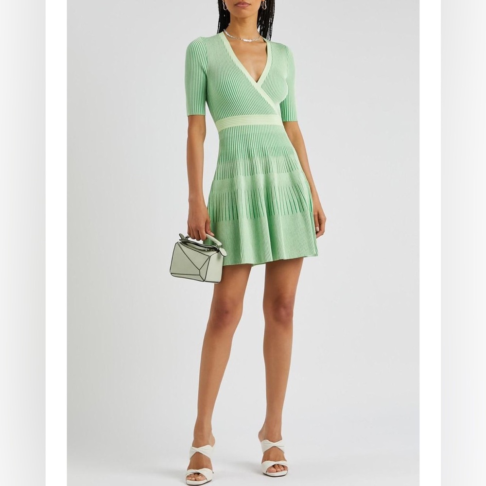 NEW JONATHAN SIMKHAI nadya rib wrap skater mini dress in midnight